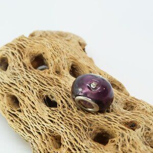Purple with Rhinestone European Glass Charm Bead with Silver Core Center